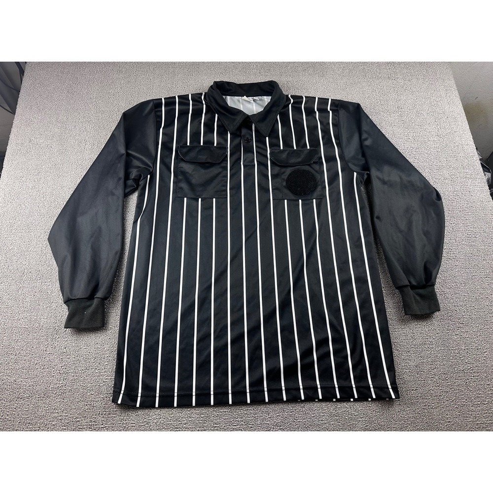 Epic Soccer Referee Jersey Men AL Black Athletic Striped Long Sleeve Activewear